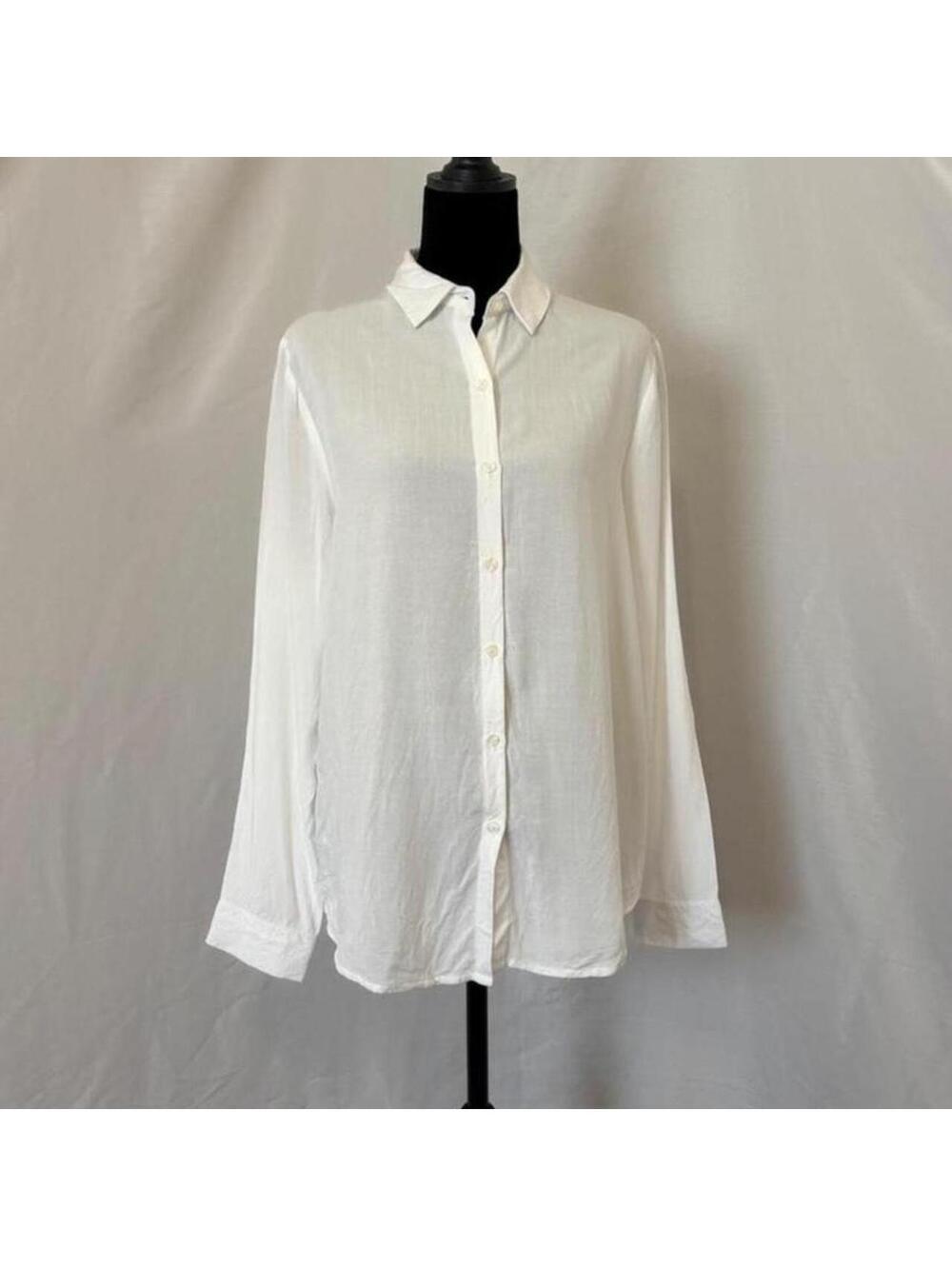 Cotton On White Long Sleeve Button Down Blouse Shirt Small Minimalist Classic